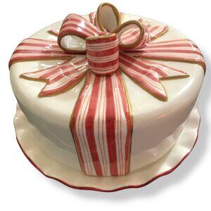 Vintage World Bazaar Large Ceramic Peppermint Swirl Bow Tie Cake Holder Holidays